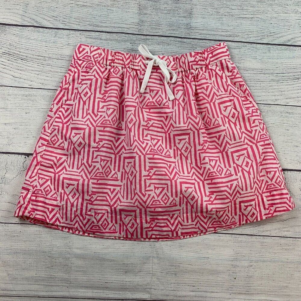 J. Crew Skirt sz 10 Pink Short Length Elastic Waist Lined Patterned Linen Blend